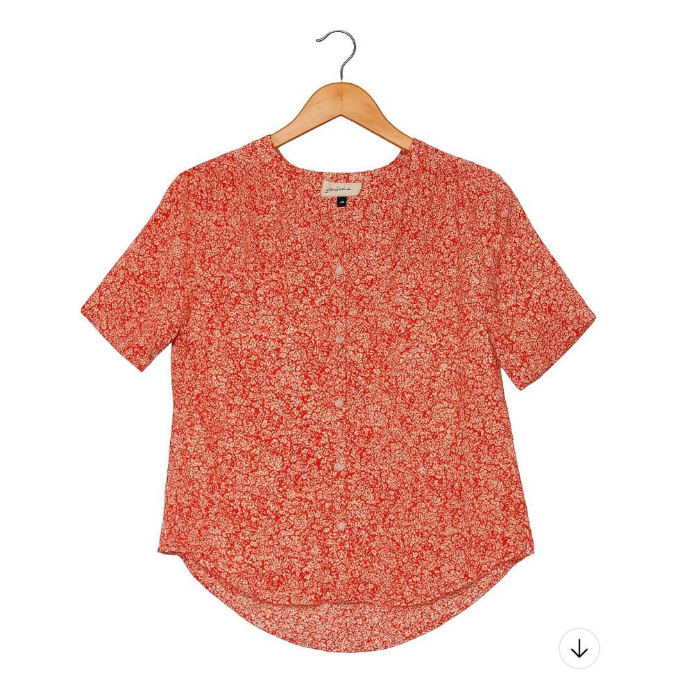 Universal Thread Red & White Ditsy Floral Short Sleeve Blouse - Women's Size XS